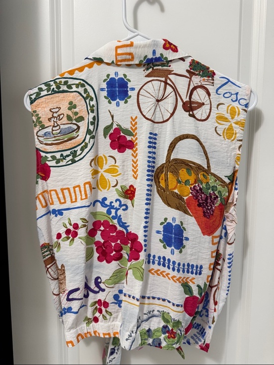 Rachel Zoe White Multicolor Sleeveless Button Front Tie-Hem Tee - Picture 2 of 3